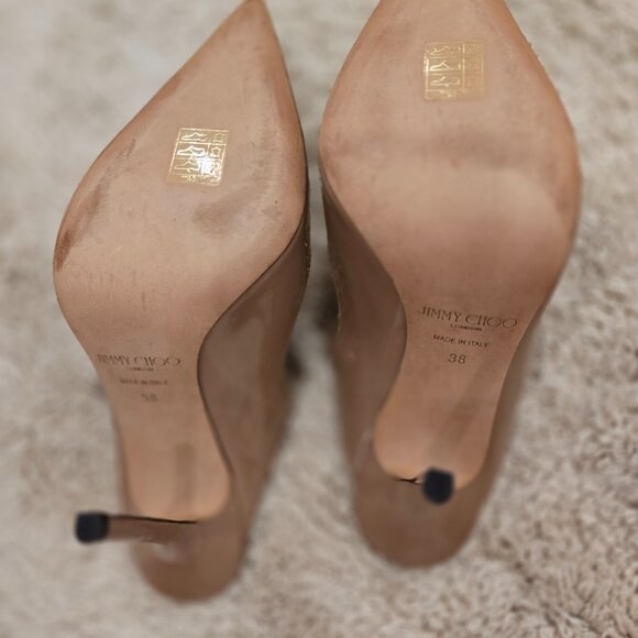 JIMMY CHOO Heels 38 NEW Bing 100MM Embellished Patent Leather Mules - Picture 4 of 5